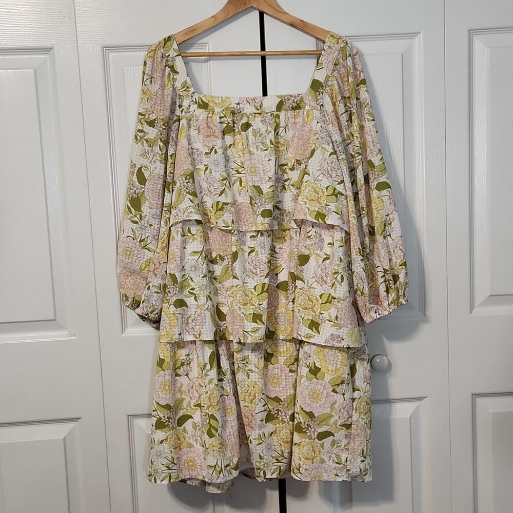 Who What Wear Women's Multi-colored‎ Floral Tiered Square Neck Dress Size XL
